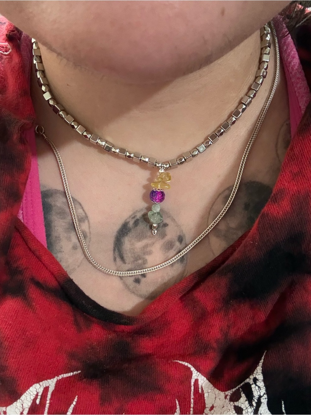 Gemstone disco bisexual pride stretchy choker necklace w/gemstones